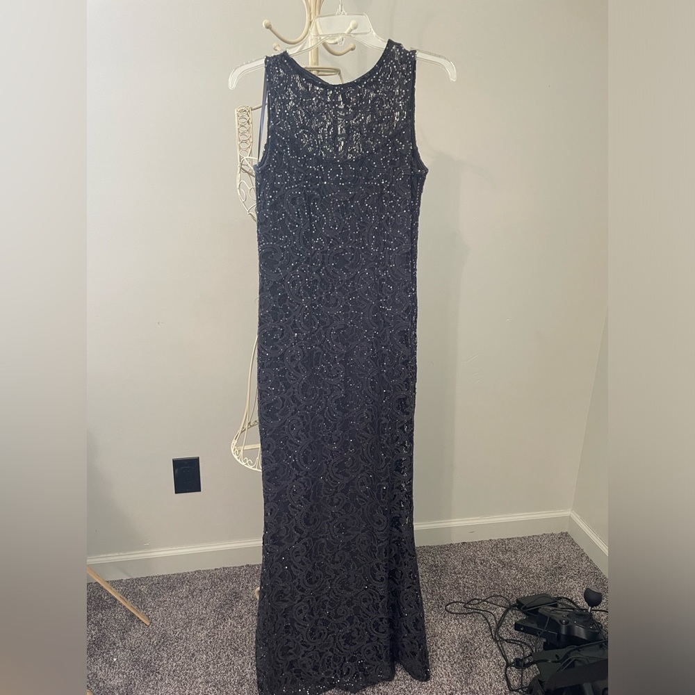 Marina Sequin Lace Sleeveless Maxi Dress Size 6 Gray \Blue